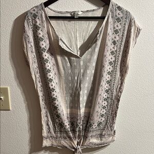 Lucky Brand Pale Pink and grey Tie-Front Boho Blouse